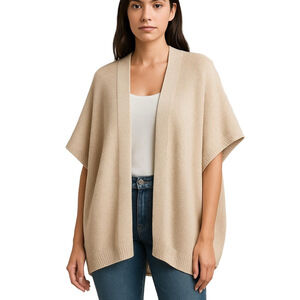 Aritzia Community Iconic Cape Beige Open-Front Poncho Cardigan Sweater Small